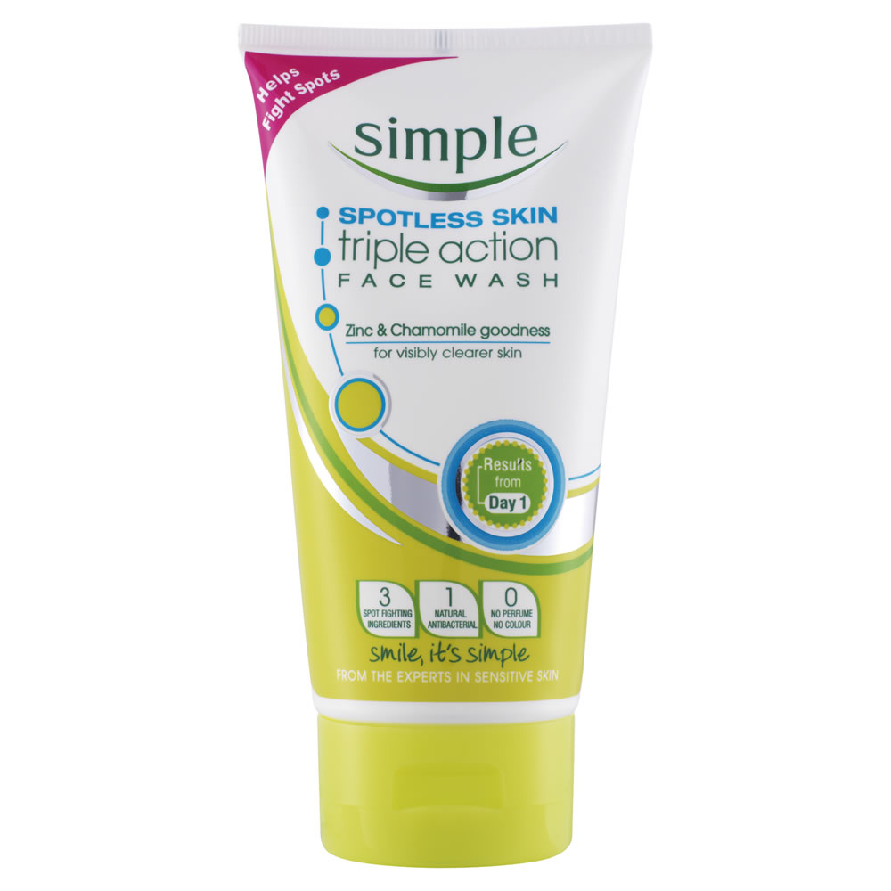 Simple Spotless Triple Action Face Wash 150ml Wilko