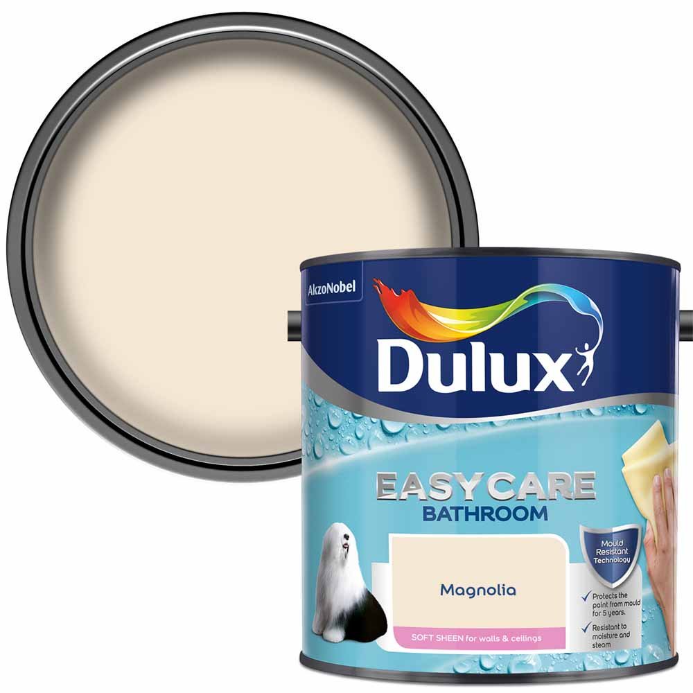 Dulux Easycare Bathroom Magnolia Soft Sheen Emulsion Paint 2.5L Image 1