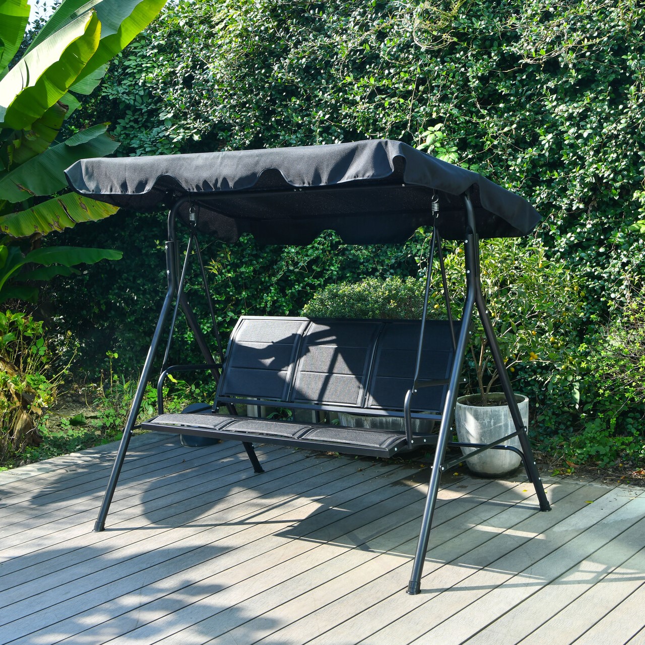 Outdoor Essentials Palma Air Tex 3 Seater Black Swing Chair Image