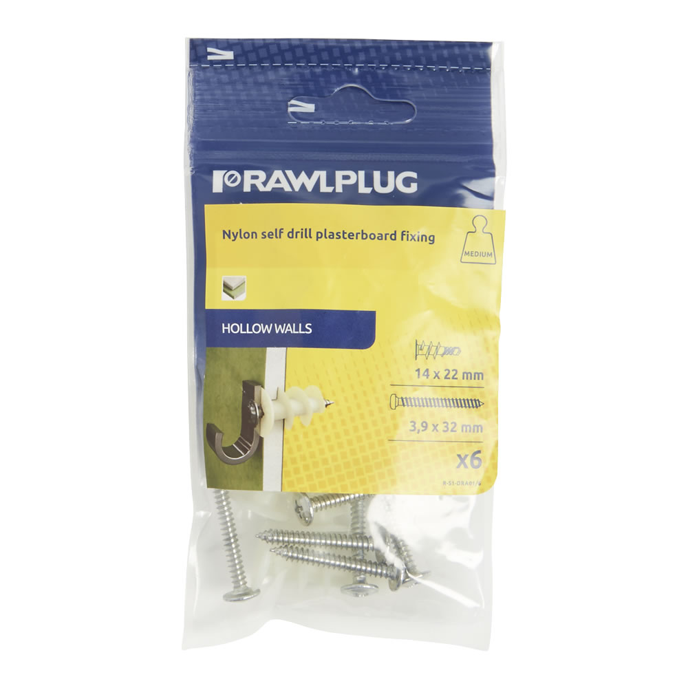 Rawlplug 3.9 x 32mm Nylon Self Drive Fixing 6 pack Wilko