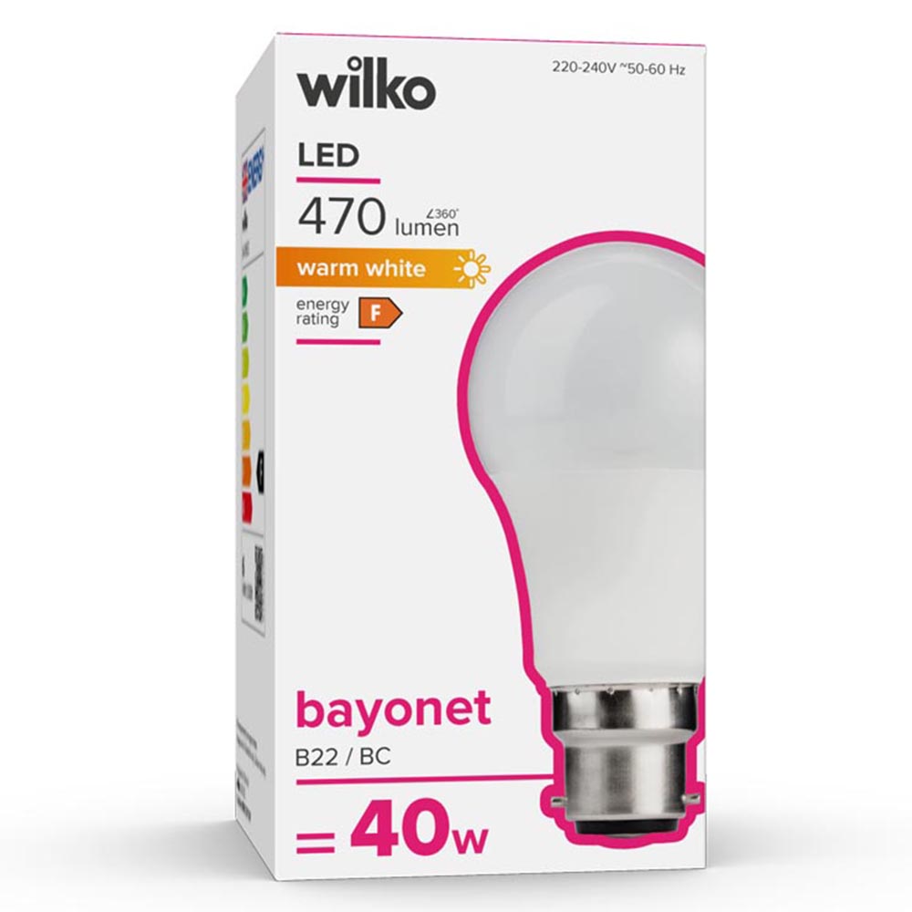 Wilko 1 Pack Bayonet B22/BC LED 470 Lumens Standard Light Bulb Image 1