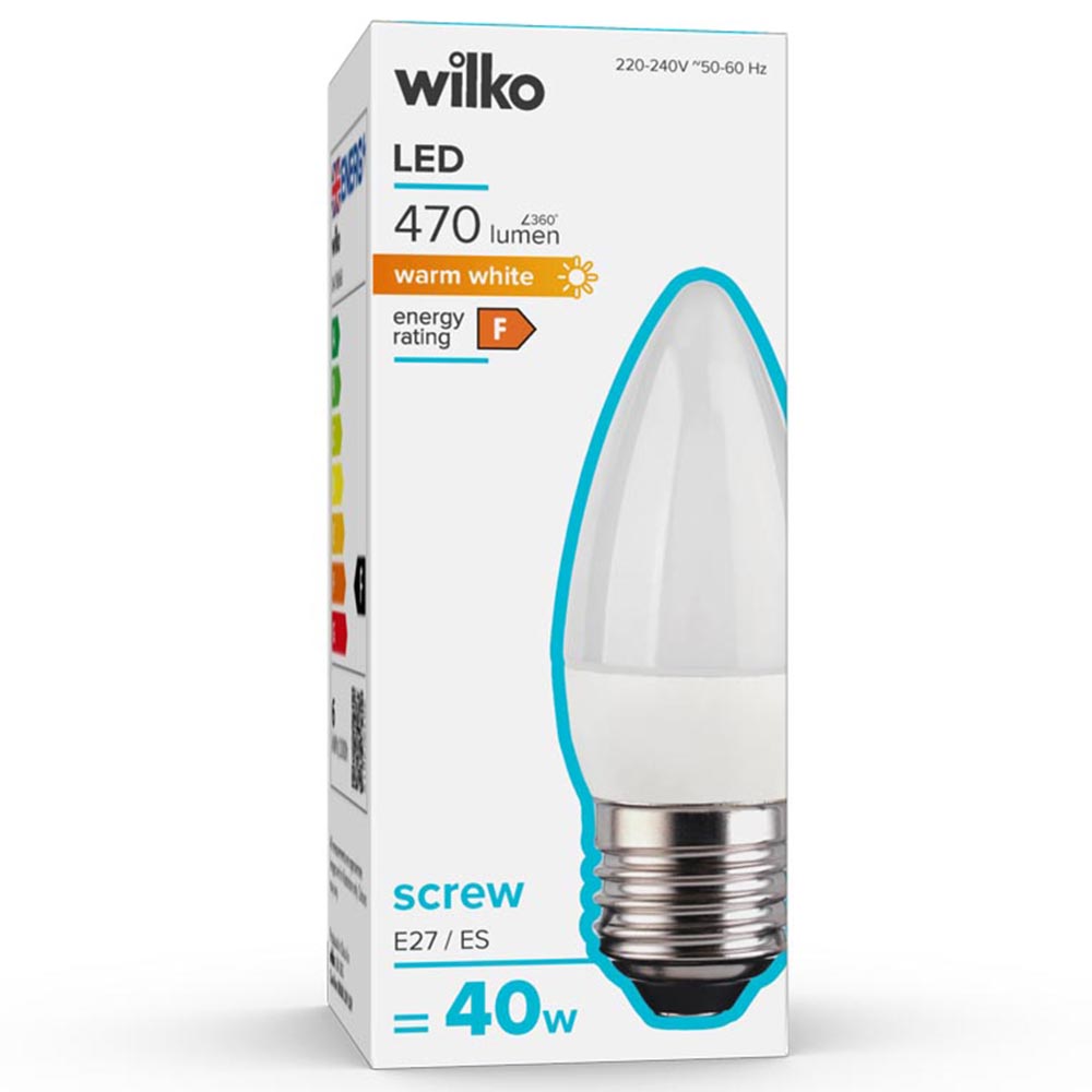 Wilko 1 Pack Screw E27/ES LED 470 Lumens Candle Light Bulb Image 1