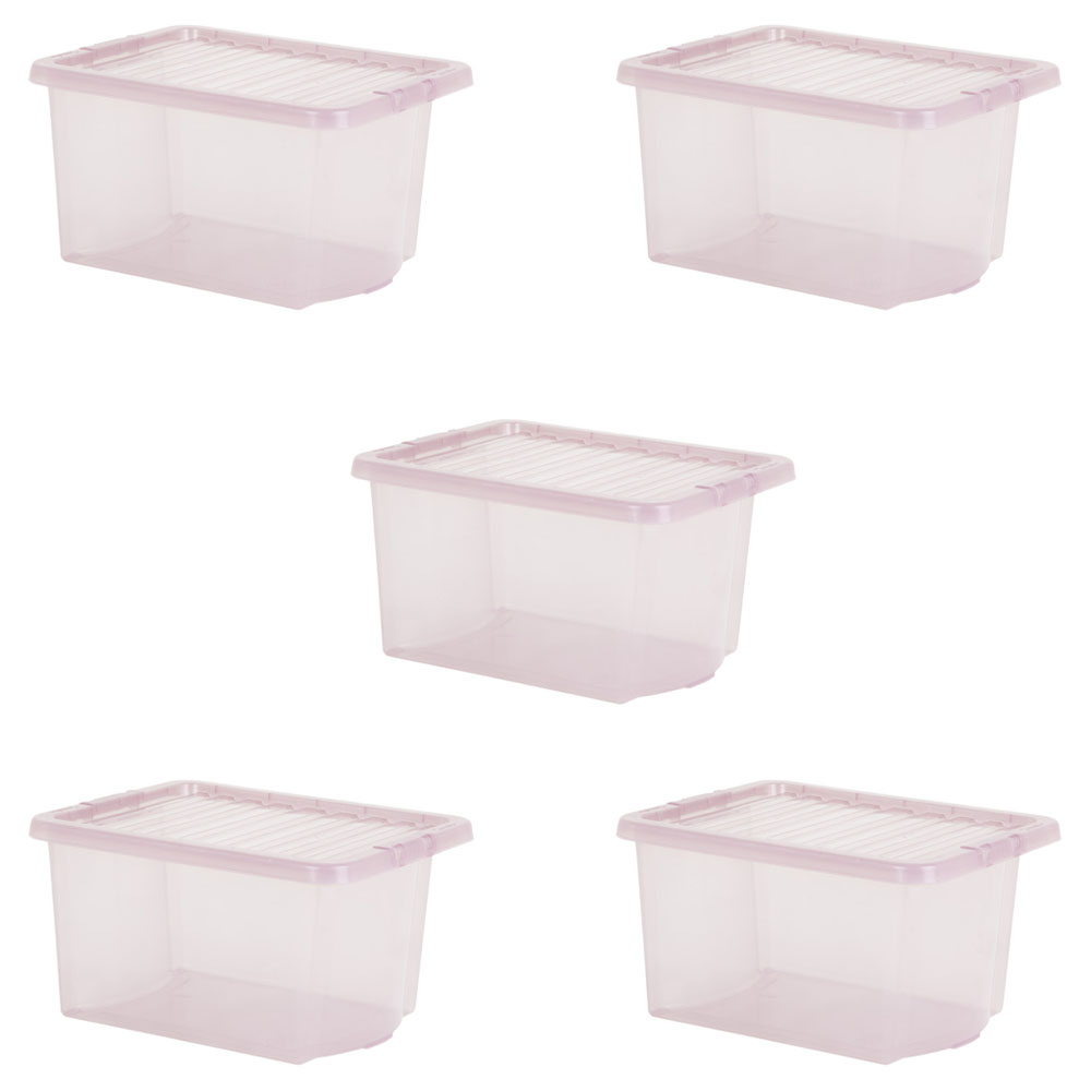 Wham 28L Pink Crystal Storage Box and Lid 5 Pack Image 1