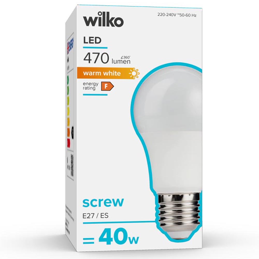 Wilko 1 Pack Screw E27/ES LED 470 Lumens Standard Light Bulb Image 1