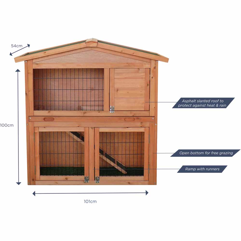 Charles Bentley Natural Wood Two Storey Pet Hutch with Play Area Image 2