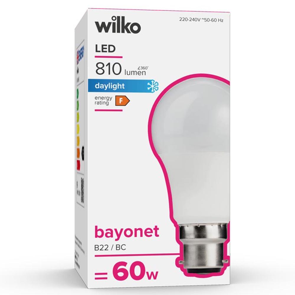 Wilko 1 Pack Bayonet B22/BC LED 810 Lumens Daylight Light Bulb Image 1