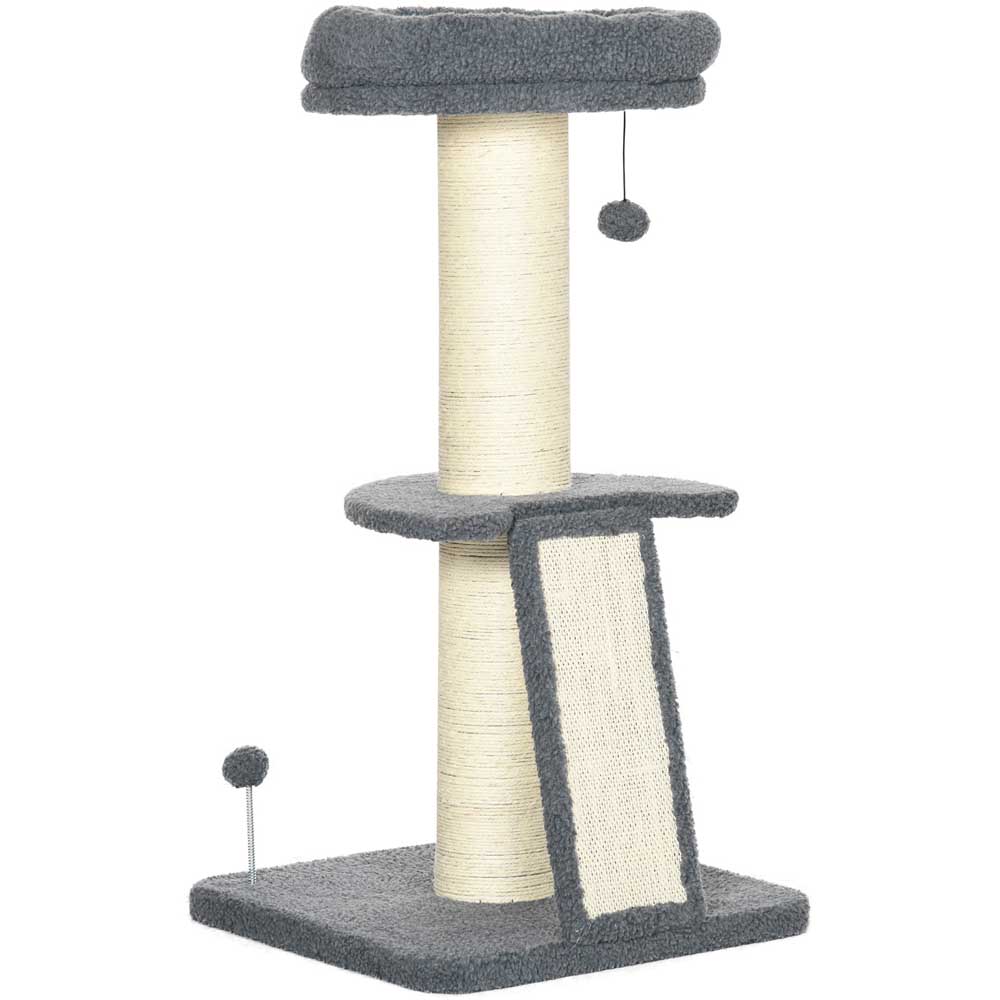 PawHut Dark Grey Cat Tree Kitten Tower with Scratching Post Image 1