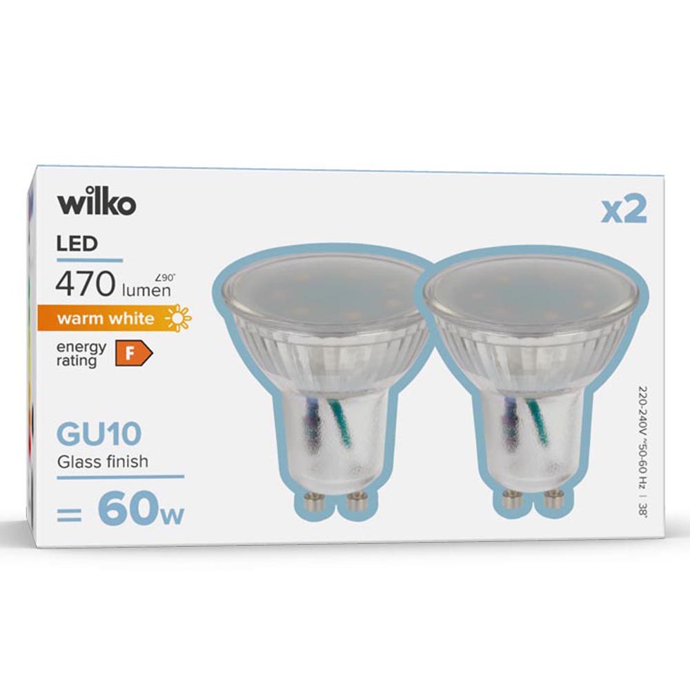 Wilko 2 Pack GU10 LED 470 Lumens Glass Spotlight Bulb Image 1