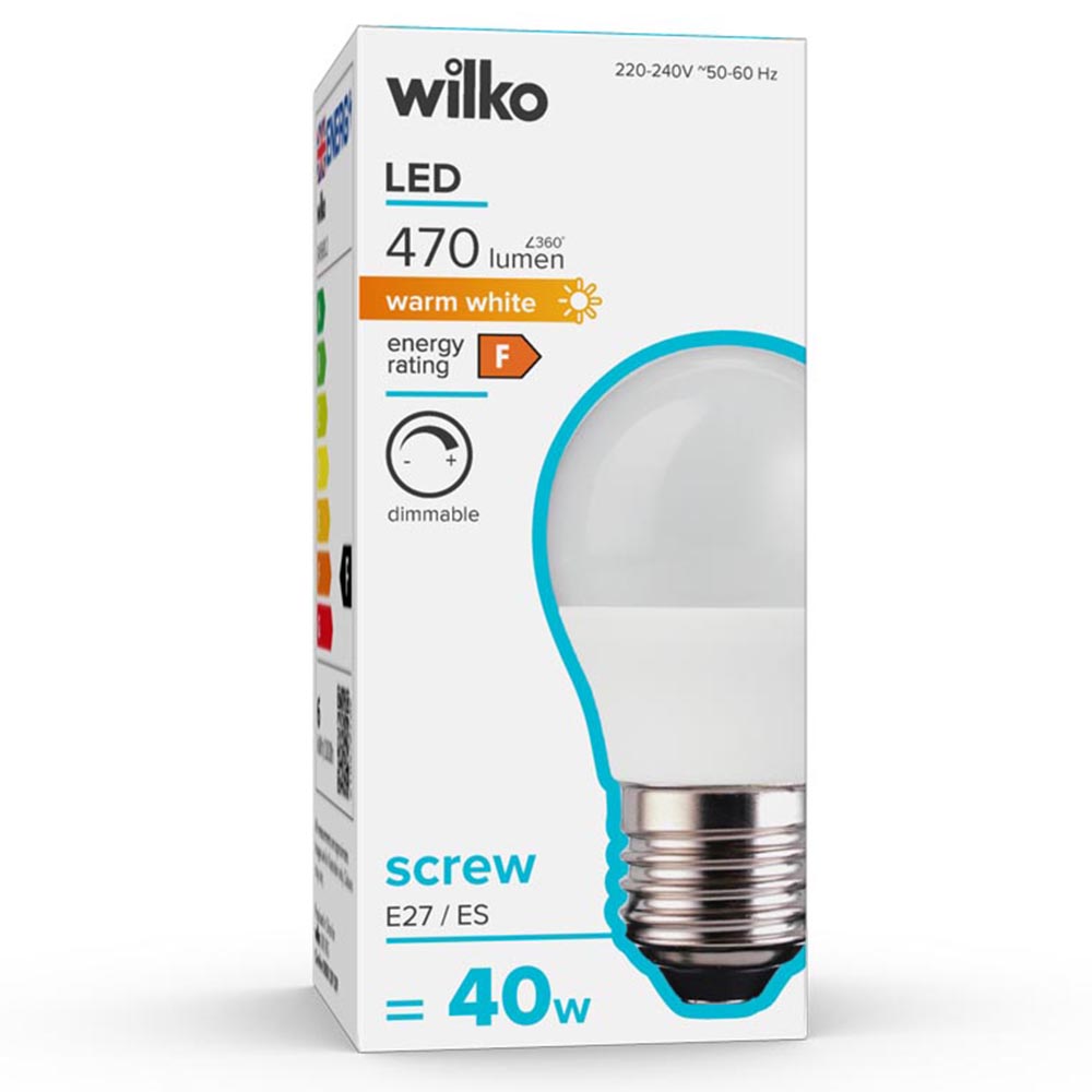 Wilko 1 pack Screw E27/ES LED 6W 470 Lumens Dimmable Coated Round Light Bulb Image 1