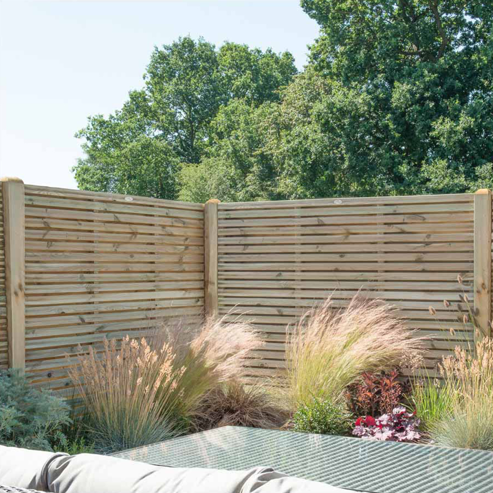 Forest Garden 6 x 5ft Pressure Treated Contemporary Double Slatted Fence Panel Image 1