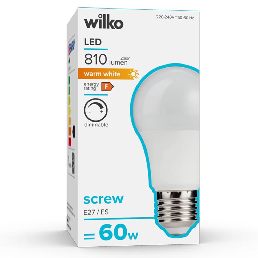Wilko 1 pack Screw E27/ES LED 10W 810 Lumens Dimmable GLS Light Bulb Image 1