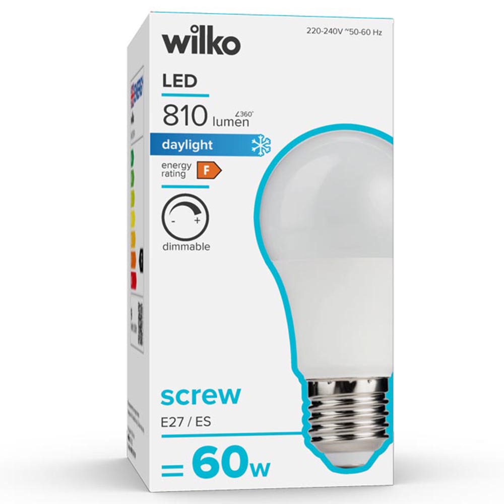 Wilko 1 pack Screw E27/ES LED 810 Lumens Daylight Dimmable Light Bulb Image 1
