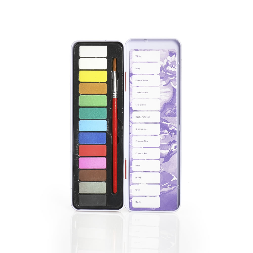 Wilko Let's Create Watercolour Paint Tablets with Brush Set of 13 Wilko