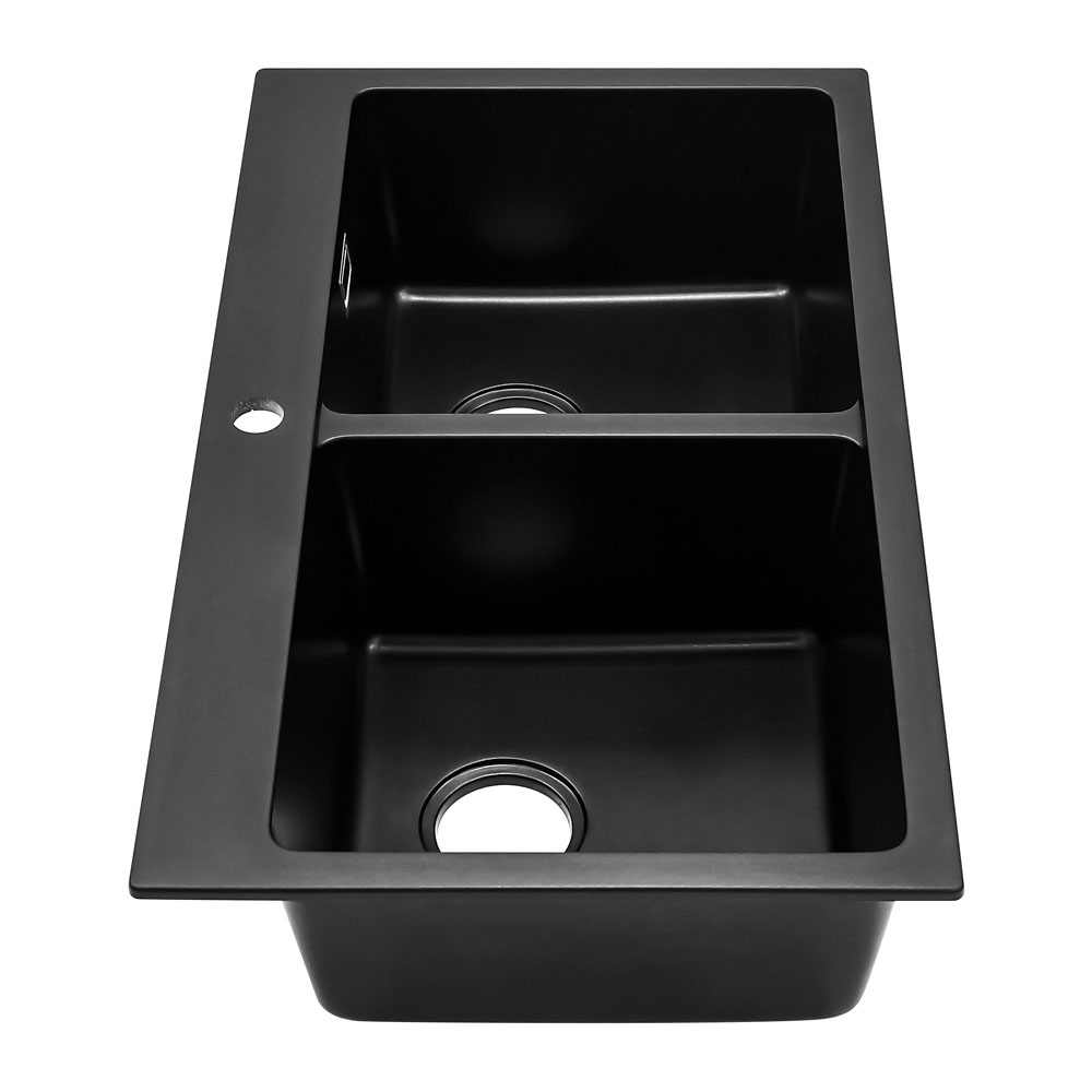 Living and Home Black Double Undermount Kitchen Sink Bowl 83.5 x 49cm Image 4