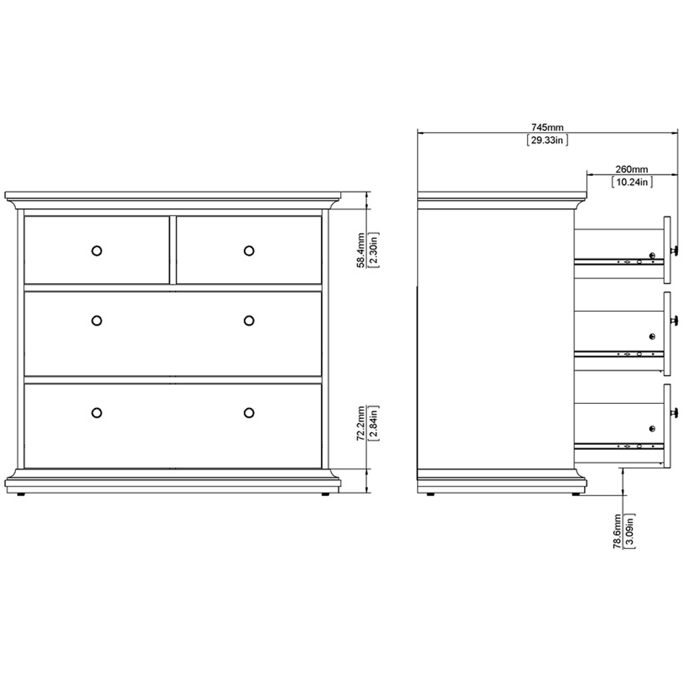 Florence Paris 4 Drawer White and Oak Chest of Drawers Image 8