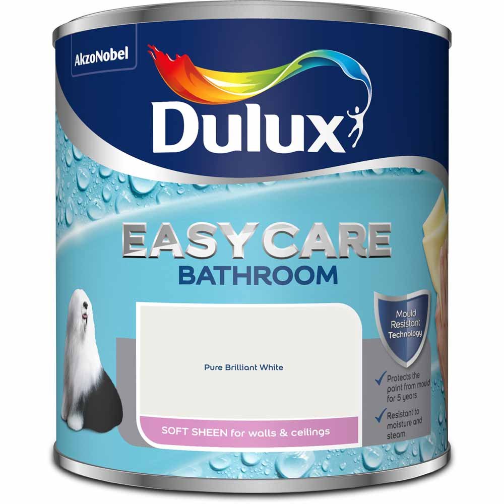 Dulux Bathroom Pure Brilliant White Soft Sheen Emulsion Paint 1L Image 2