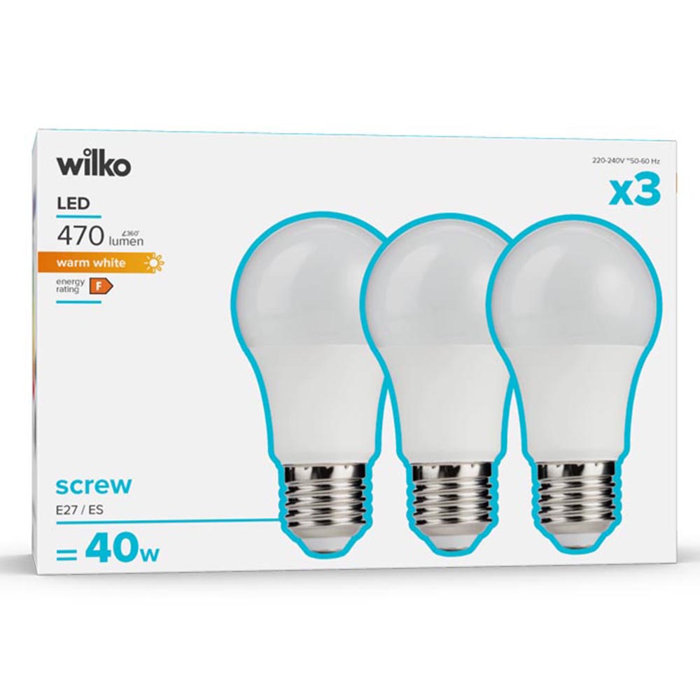 Wilko 3 Pack Screw E27/ES LED 470 Lumens Light Bulb Image 1
