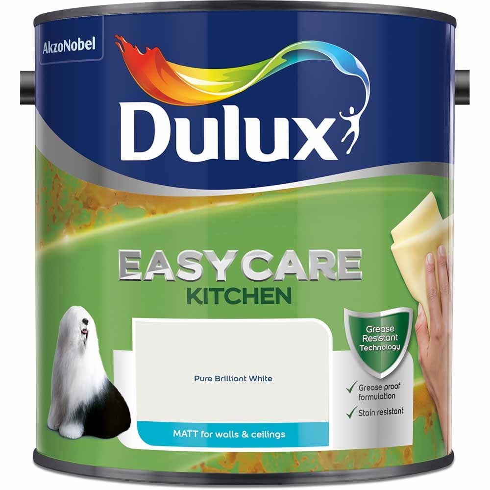 Dulux Easycare Kitchen Pure Brilliant White Matt Emulsion Paint 2.5L Image 2