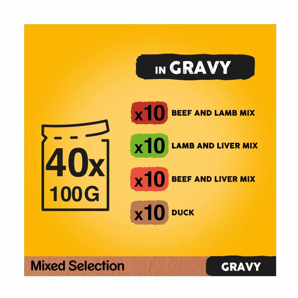Pedigree Adult Wet Dog Food Pouches Mixed in Gravy Mega Pack 40 x 100g Image 4