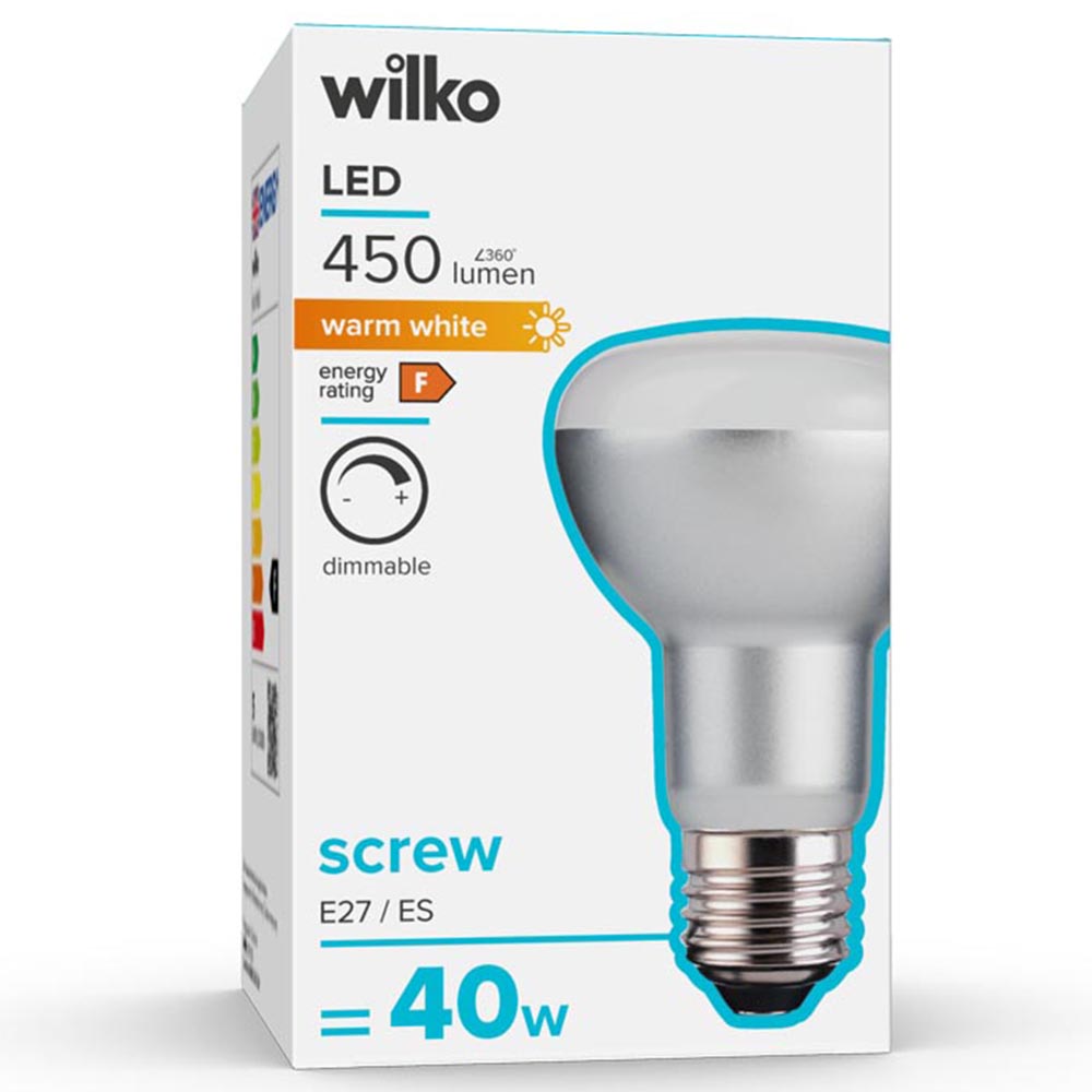 Wilko 1 pack Screw E27/ES LED 6W 450 Lumens White R63 Spotlight Bulb Image 1
