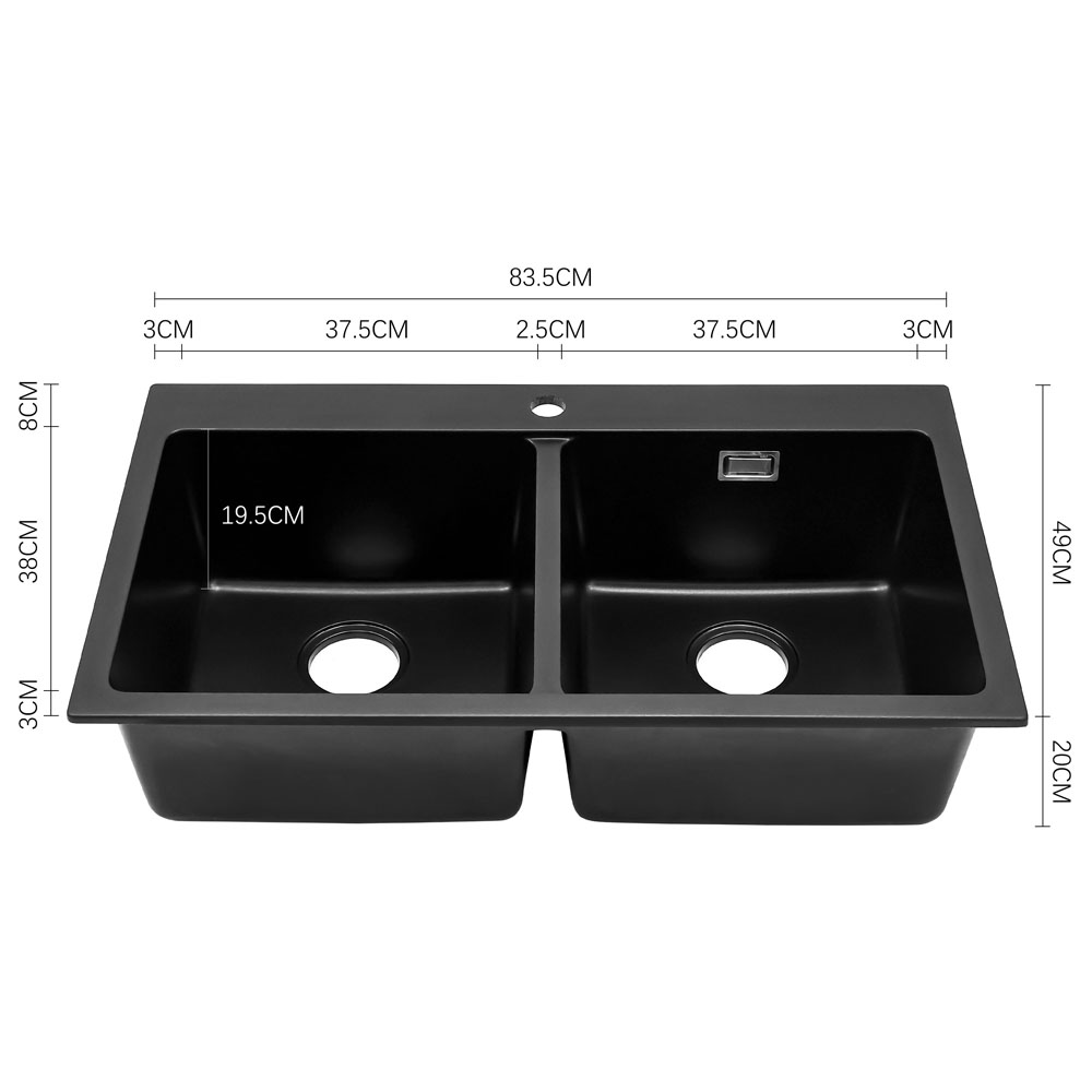 Living and Home Black Double Undermount Kitchen Sink Bowl 83.5 x 49cm Image 8