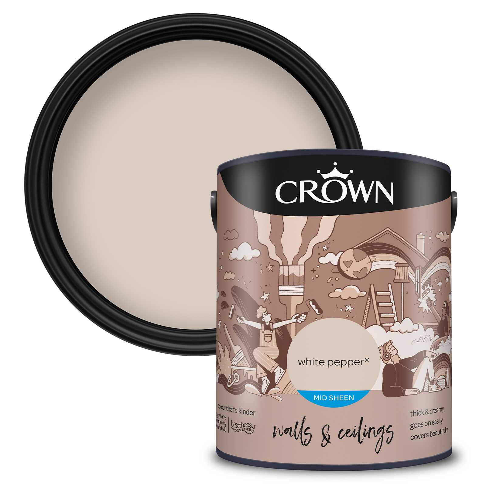 Crown Breatheasy Walls & Ceilings White Pepper Emulsion Paint 5L Image 1