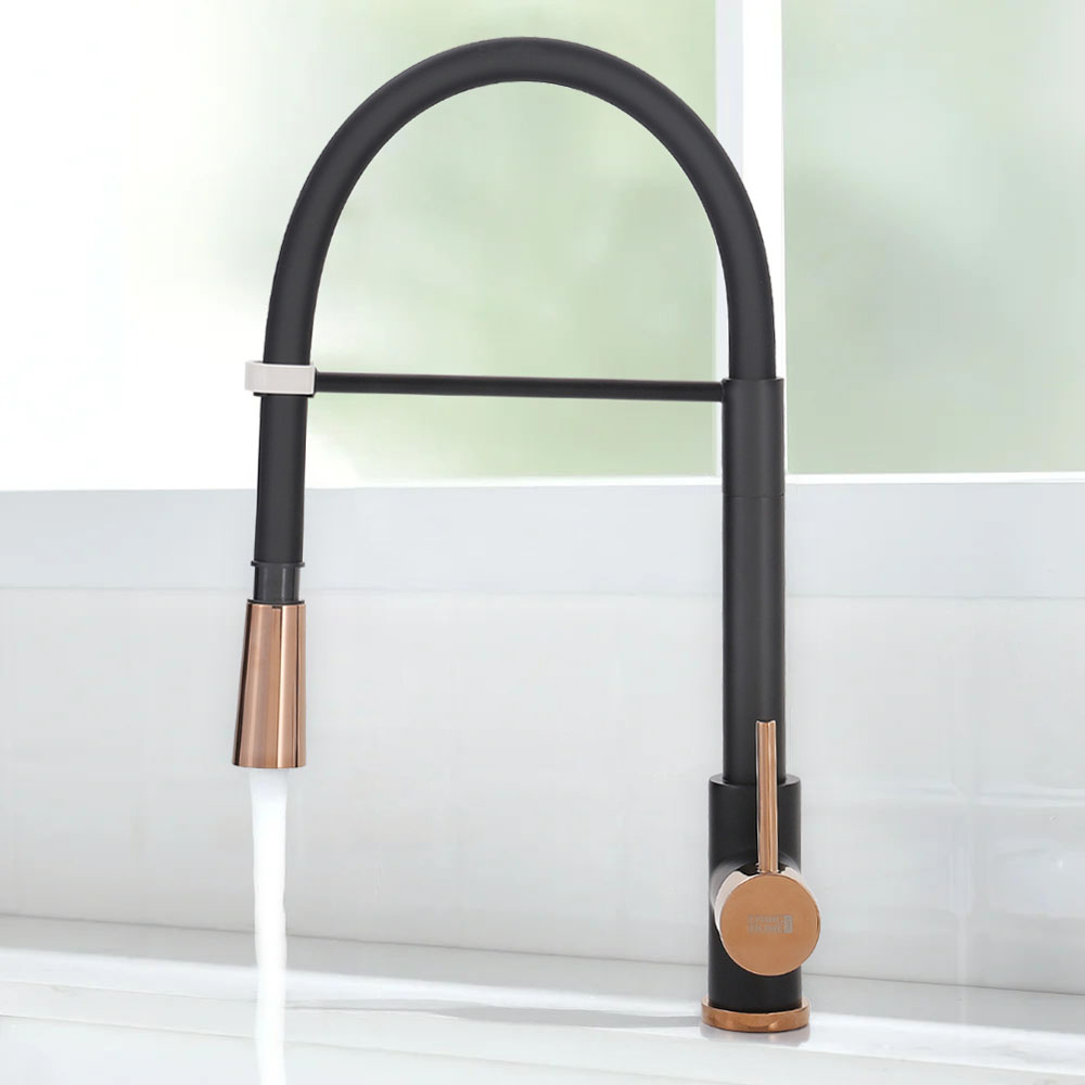 Living and Home Black and Rose Gold Single Lever Mono Kitchen Tap Image 5