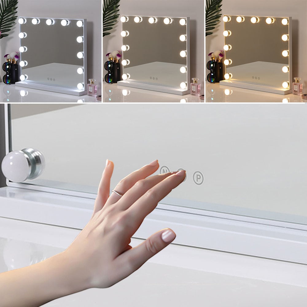 Living and Home LED Lighted White Makeup Vanity Mirror with Smart Sensor Screen Image 5