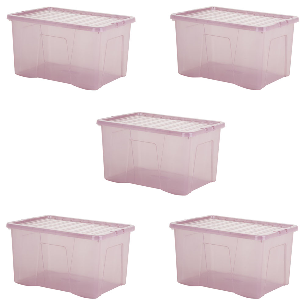 Wham 60L Pink Crystal Storage Box and Lid 5 Pack Image 1