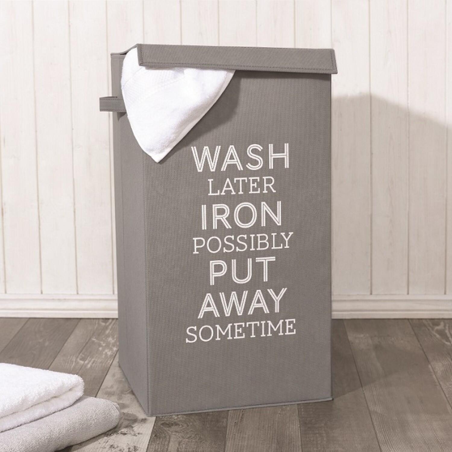 Grey Wash Iron Slogan Laundry Basket Image 2