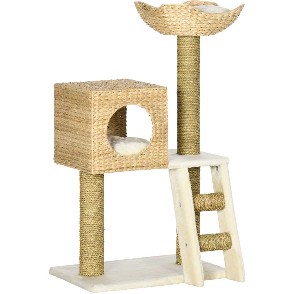 PawHut Cat Tree Kitten Cattail Weave Tower with Scratching Post Image 1