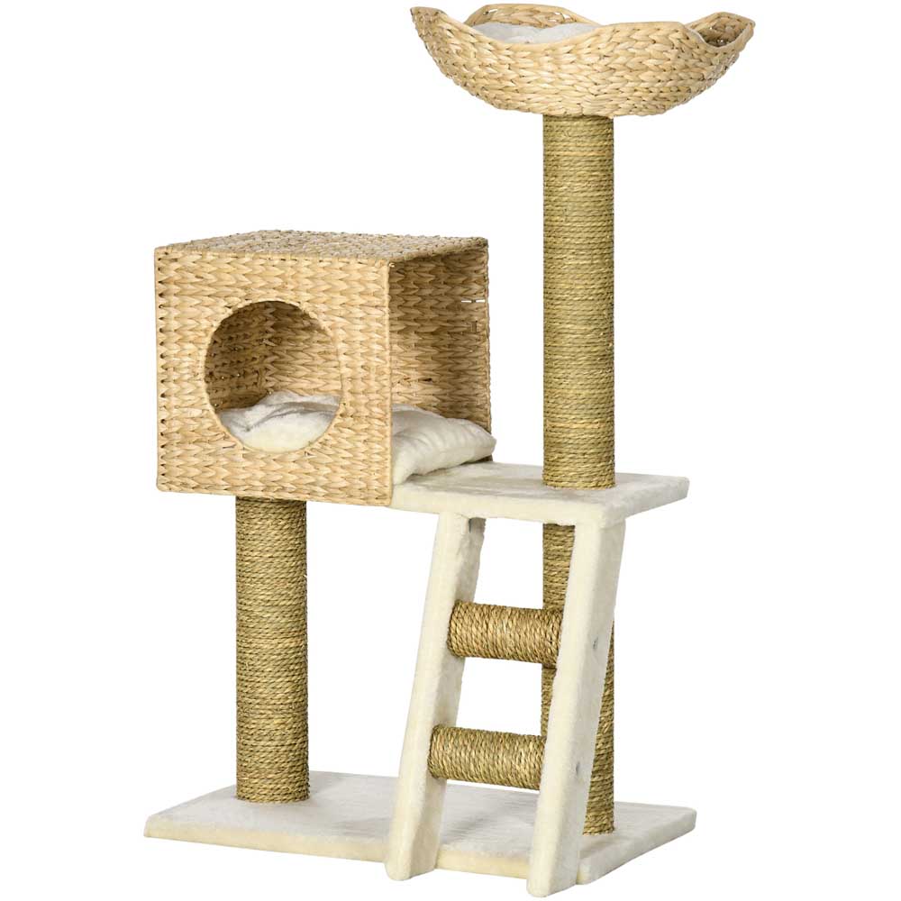 PawHut Cat Tree Kitten Cattail Weave Tower with Scratching Post Image 3