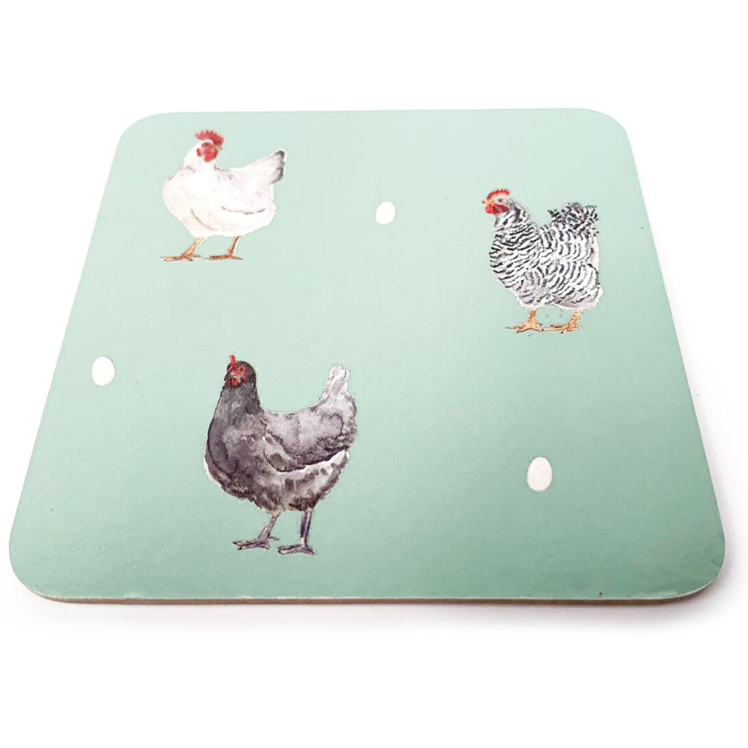 Set of 6 Farm Chicken Coasters - Green Image 1