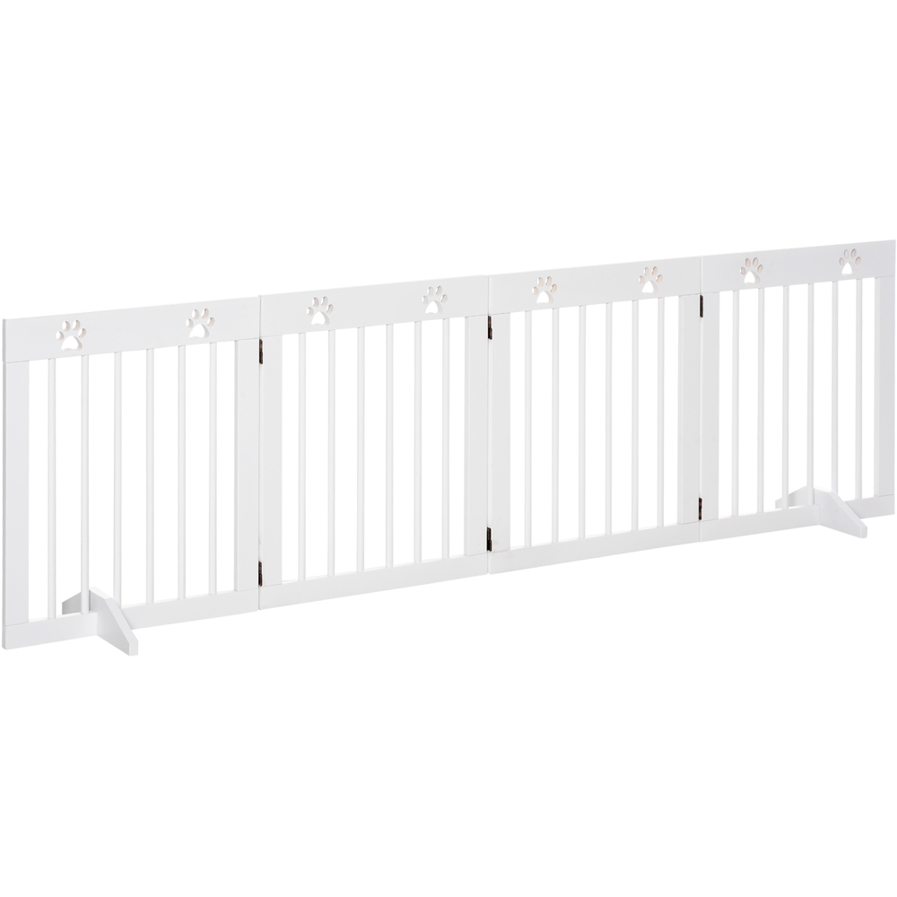 PawHut White 4 Panel Wooden Folding Pet Safety Gate with Support Feet Image 1
