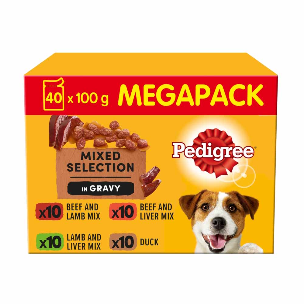 Pedigree Adult Wet Dog Food Pouches Mixed in Gravy Mega Pack 40 x 100g Image 1