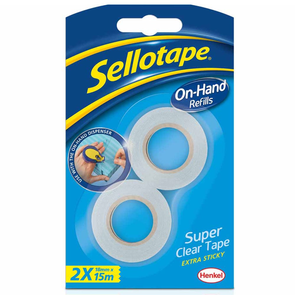 Sellotape Super Clear On-Hand Tape Dispenser Refill 18mm x 15m 2 Pack Image 1