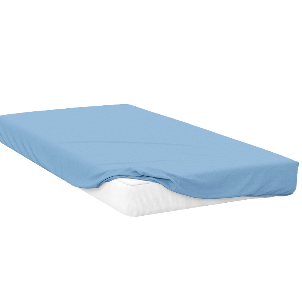 Serene Double Sky Blue Fitted Bed Sheet Image 1
