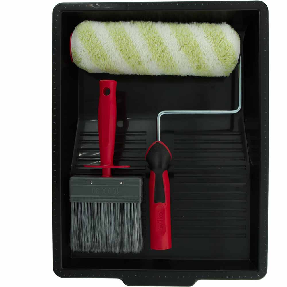 Wilko 4 Piece Large Exterior Paint Rollers and Brush Tray Kit Image 1