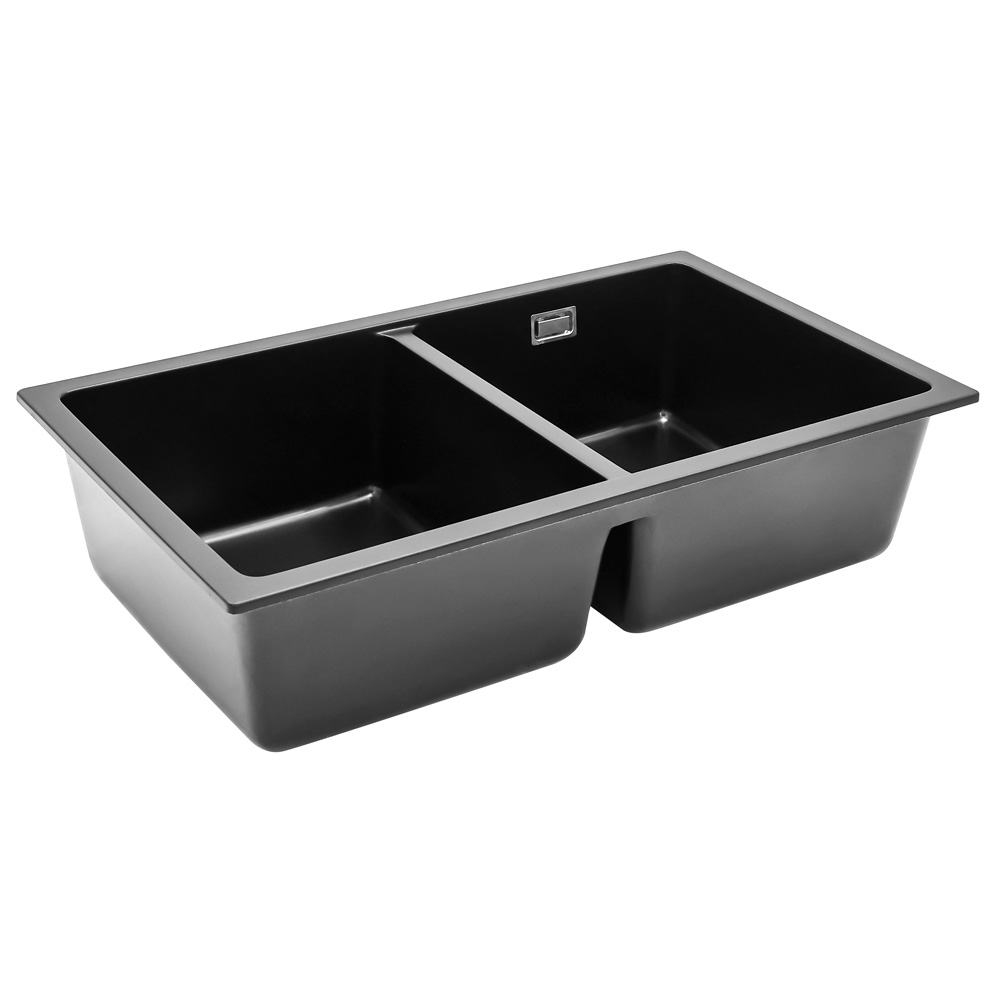 Living and Home Black Double Undermount Kitchen Sink Bowl 83.5 x 48cm Image 1