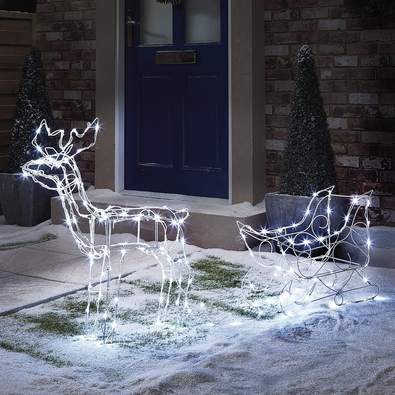 Reindeer and Sleigh Ice White LED Wire Light Decoration Image