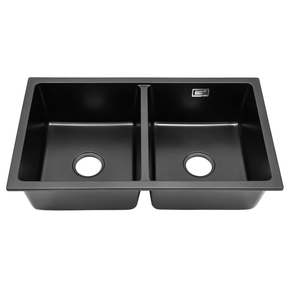 Living and Home Black Double Undermount Kitchen Sink Bowl 83.5 x 48cm Image 3