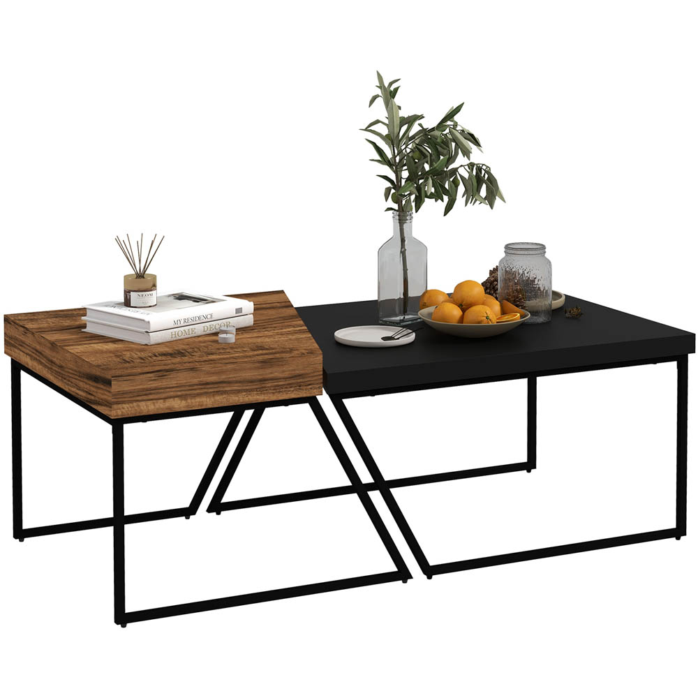 Portland 2 Piece Geometric Jet Black and Wood Effect Coffee Table Set Image 2