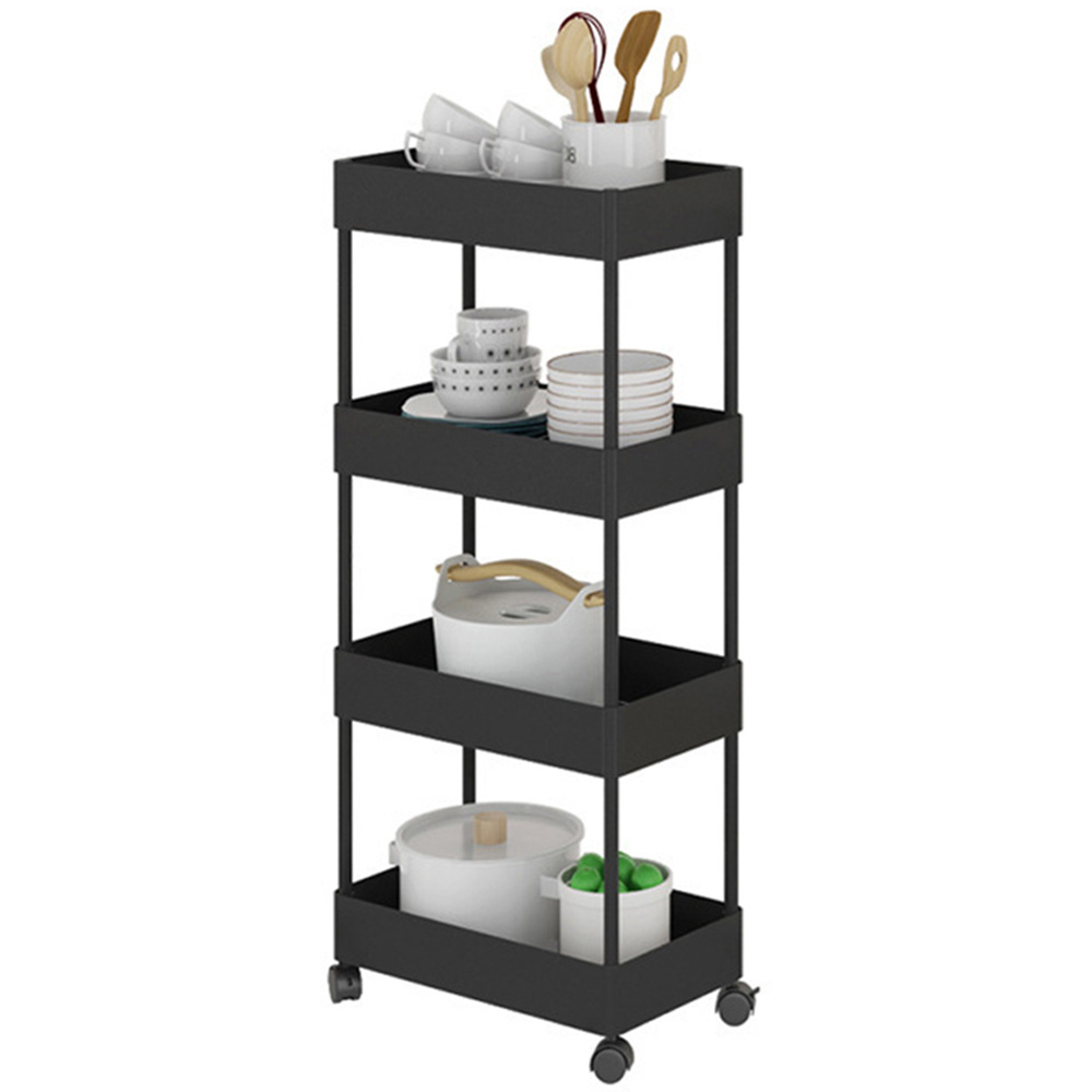 Living And Home WH0943 Black ABS Wood Multi-Tier Multi-Purpose Trolley 22cm Image 3