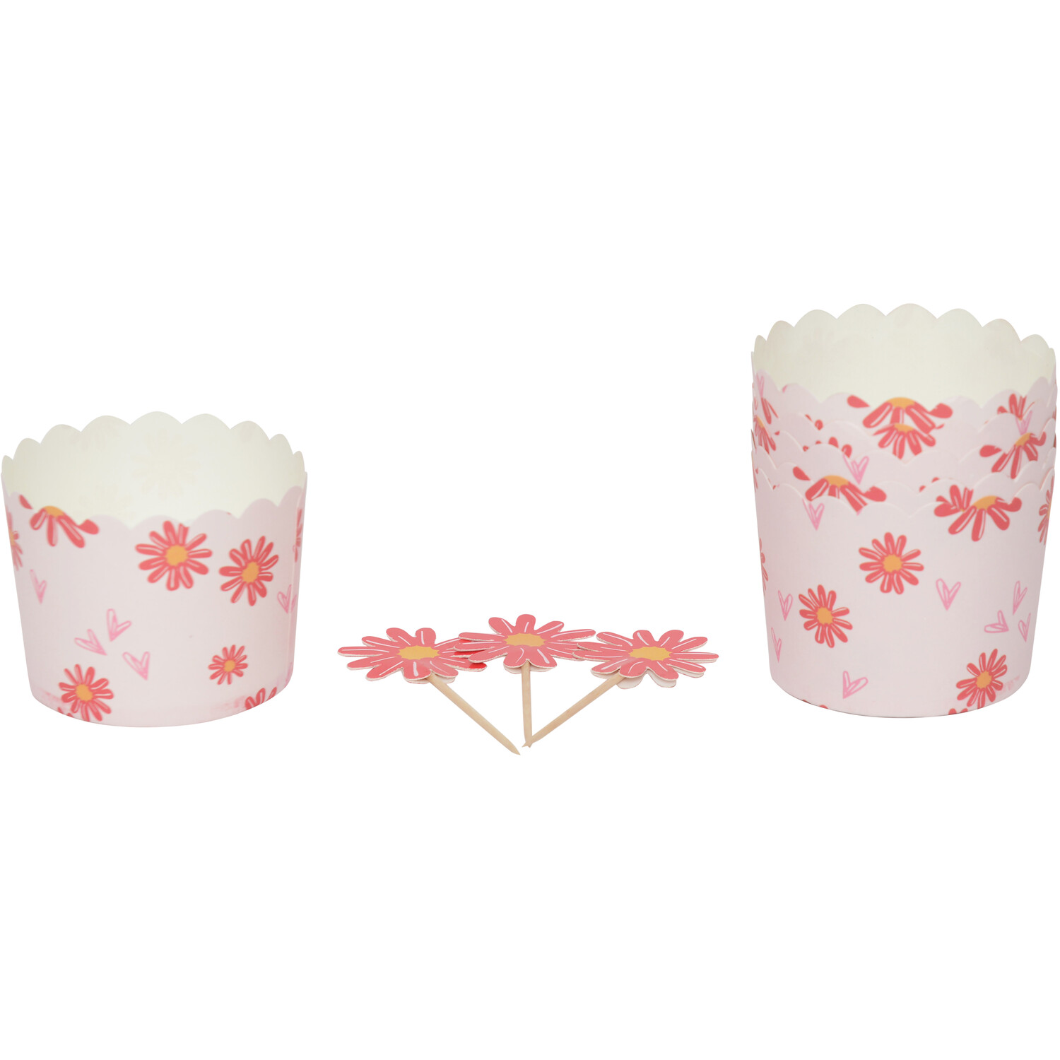 Pack of 12 Daisy Daze Cupcake Cases & Toppers - Pink Image 1