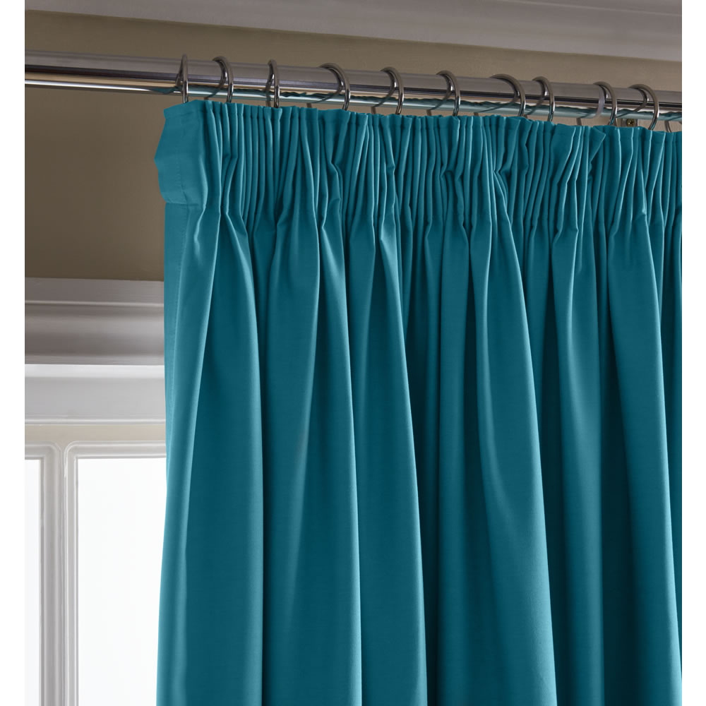 Wilko Teal Thermal Blackout Pencil Pleat Curtains 167 W x 183cm D | Wilko