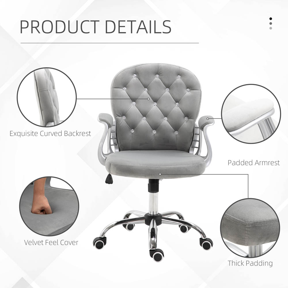 Portland Grey Velvet Swivel Office Chair Image 5