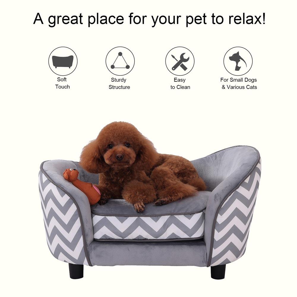 Pawhut Plush Fur Dog Sofa Couch Grey Image 7