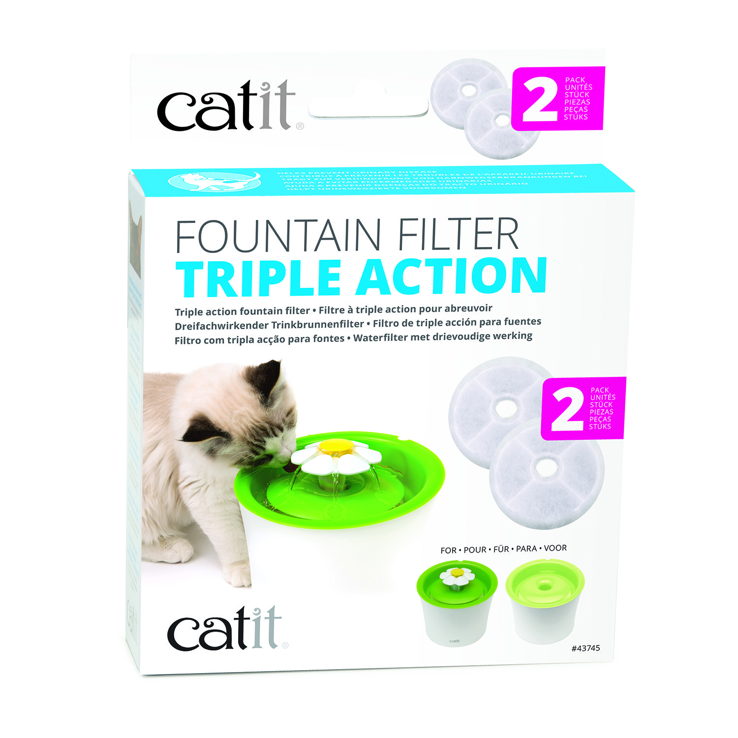 Pack of 2 Catit Triple Action Fountain Filters Image 1