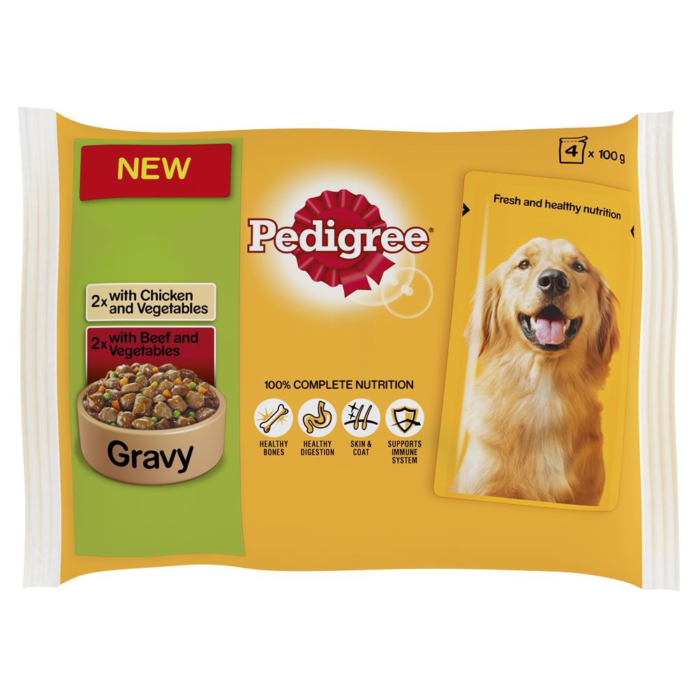 Pedigree Pouch Dog Food Chicken Vegetables and Beef Vegetables in Gravy 4 x 100g Wilko