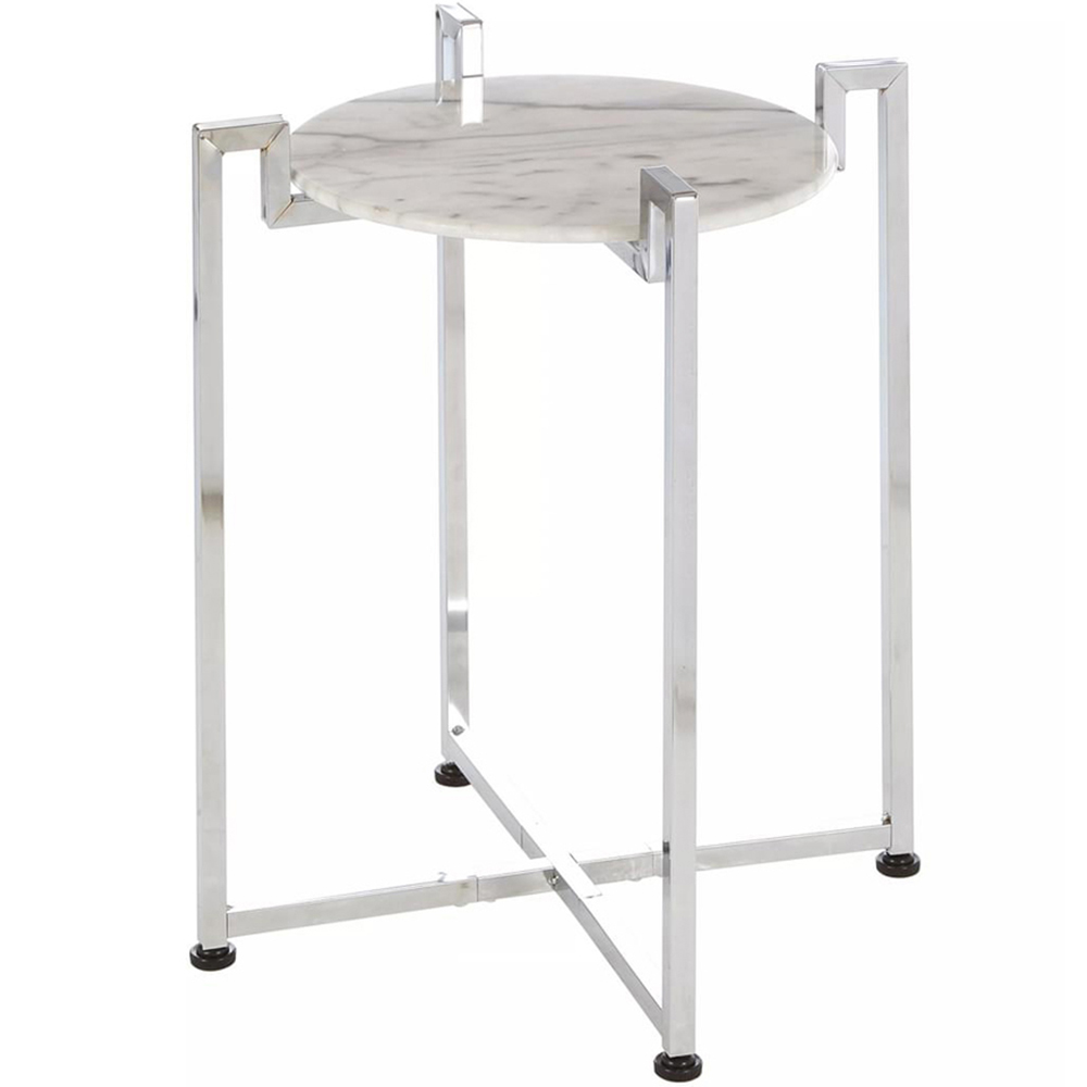 Premier Housewares White Marble Side Table with Chrome Base Image 2